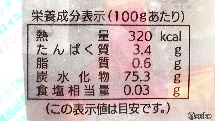 津山屋製菓 栗きんとんパッケージ裏面の栄養成分表示画像